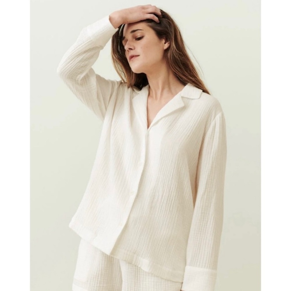 Jenni Kayne Playa Pajama Top white cotton gauze